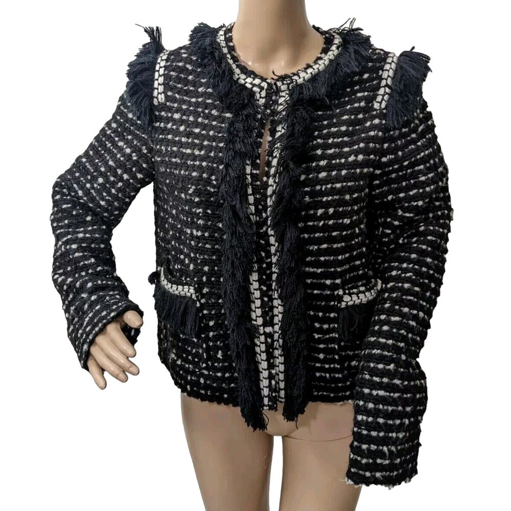 Bandolera Wool Blend Tweed Black White Blazer Jacket UK 12 Italy 42 New USA 8